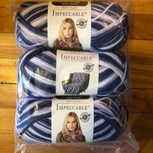 Impeccable Worsted Wt Yarn 3 Pack Varigated Blue/Purple/White Knitting Crochet